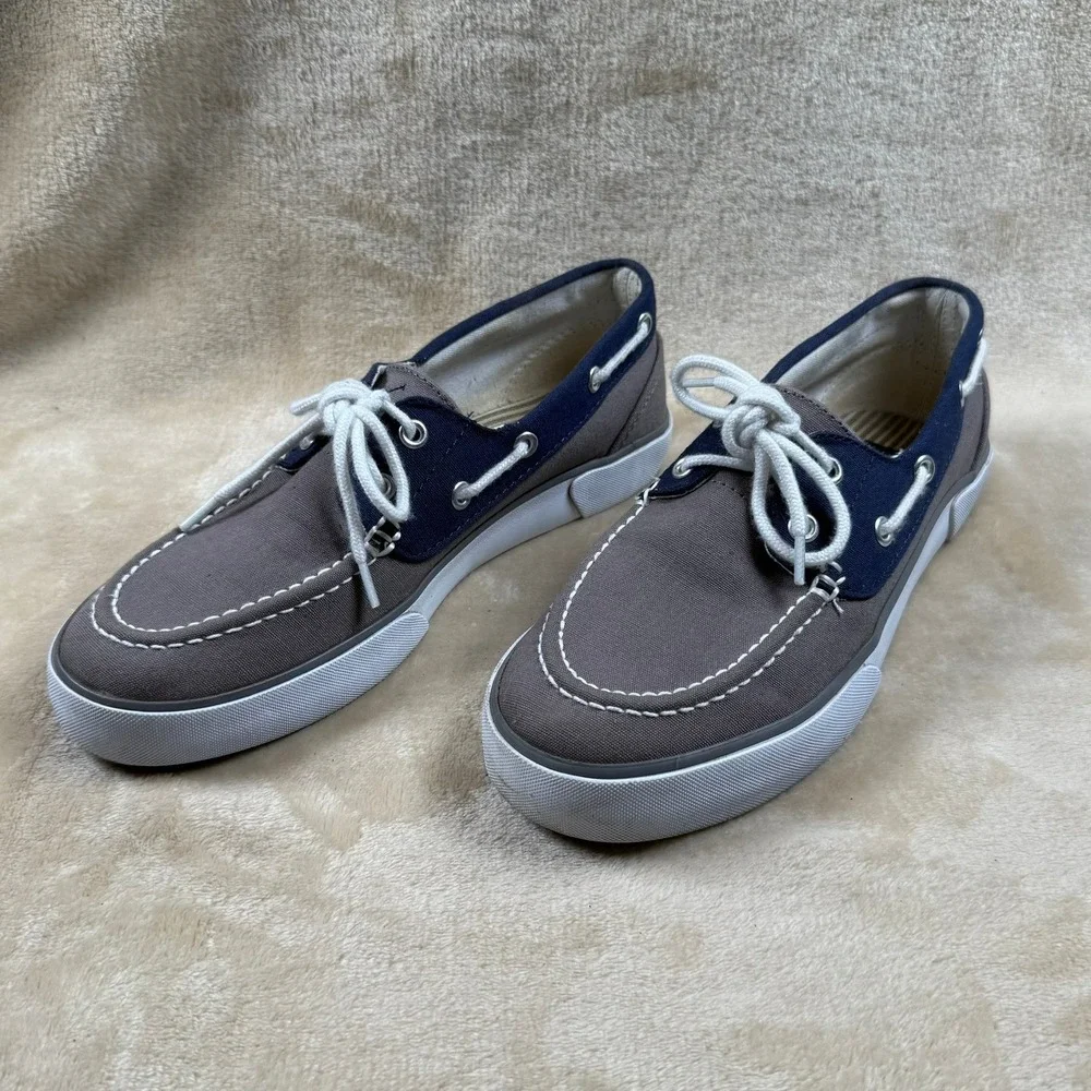 Polo Ralph Lauren Women's Lander Canvas Boat Shoes Deck Shoes‎ Gray/Blue Size 7D